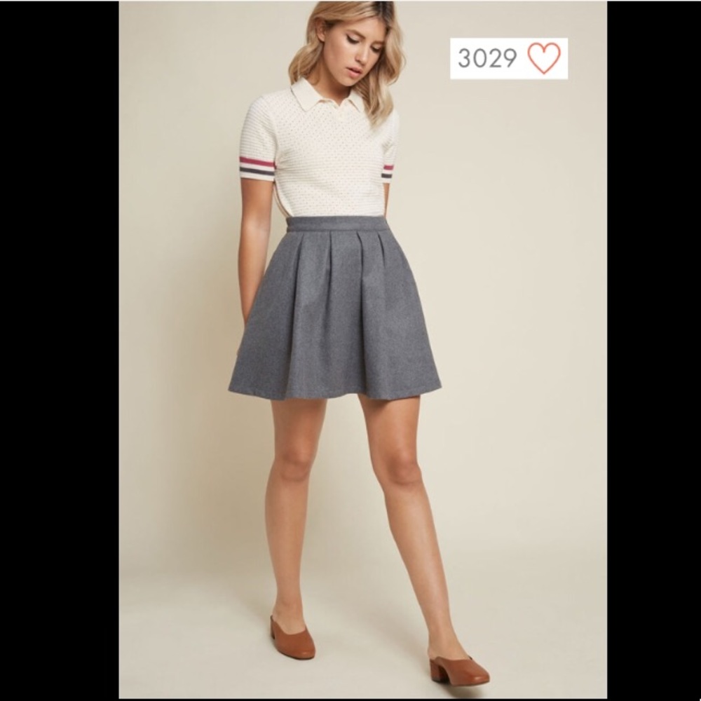 NWOT Modcloth Brisk-Taker Wool Mini Skirt in Grey